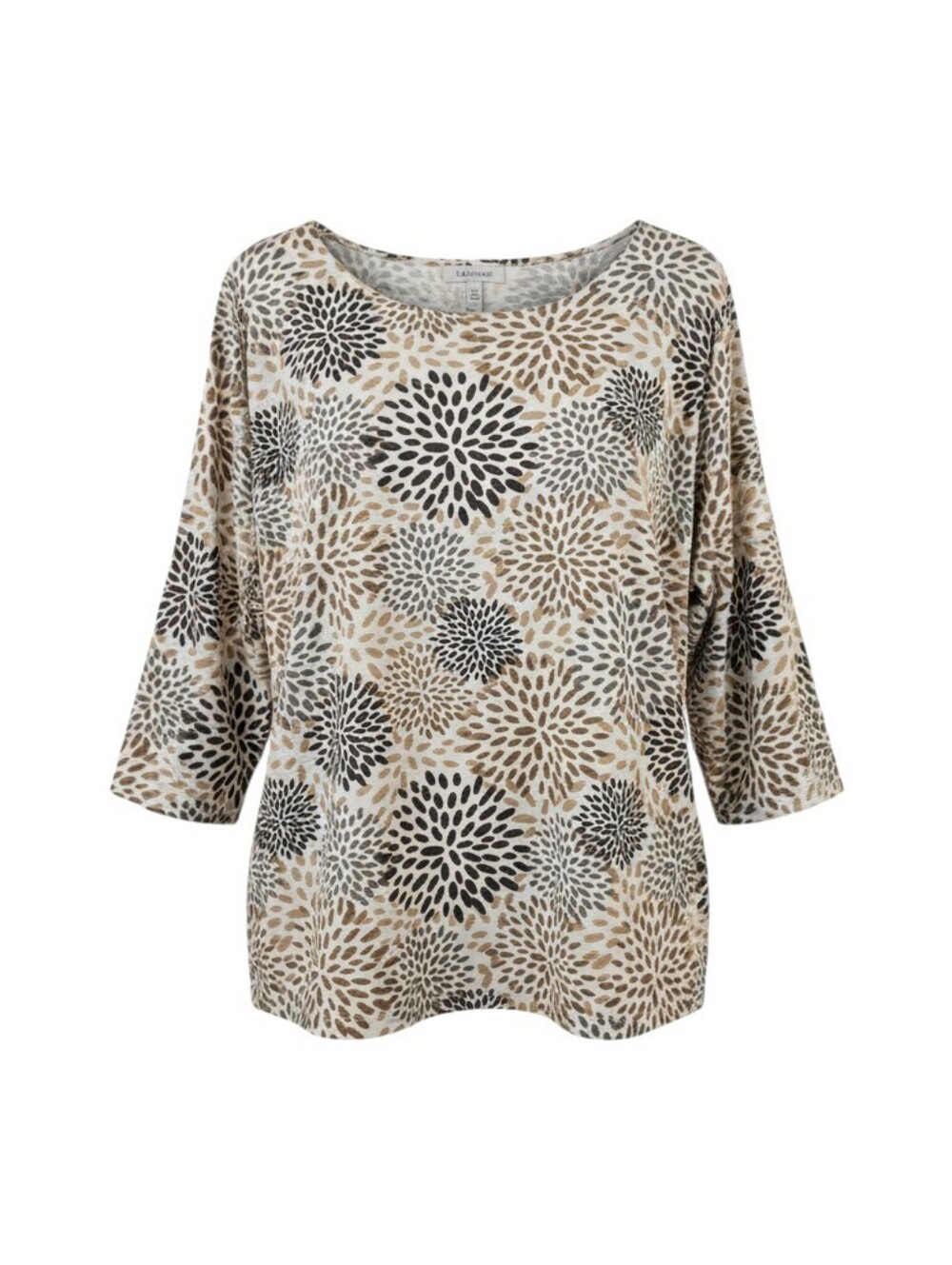 Emily Daniel's 3/4 Sleeve Top Size Extra Large White With Gray, Brown and Black